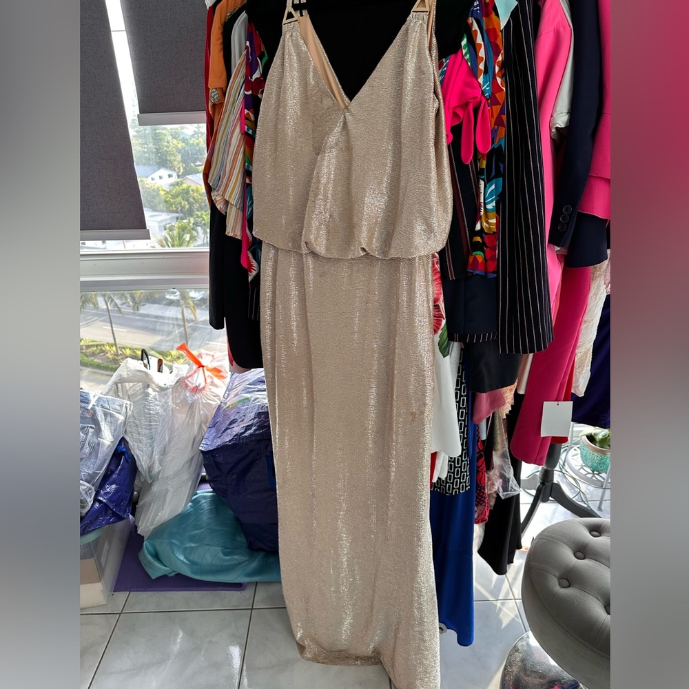 Calvin Klein Gold V-neck Sleeveless Maxi Dress